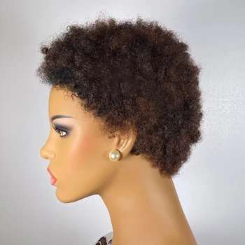 Медово-коричневый омбре с глубоким вырезом, афро парик/Афро парик/Афро эльфийский парик /короткий парик 200% плотность 100% человеческие волосы remy