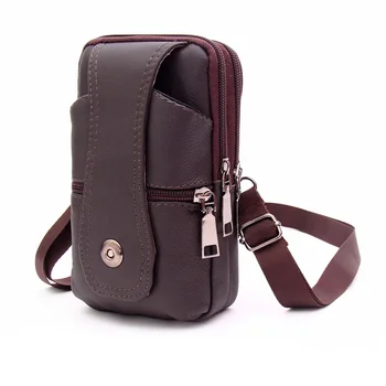 Мужская кожаная поясная сумка, поясная сумка большой емкости, коричневые сумки через плечо, сумки через плечо с многослойной пряжкой, сумка для мобильного телефона, сумка для задницы