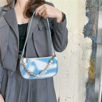 Брендовая дизайнерская женская сумка через плечо из нейлона с жемчугом, маленькая длинная квадратная сумка, тренд 2023 года