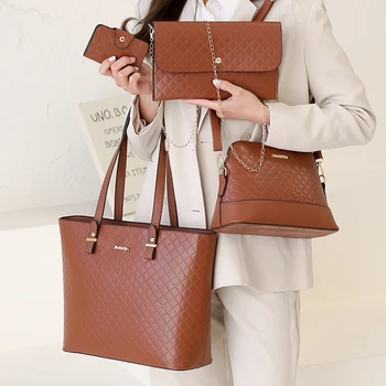 Новая женская композитная сумка, 4 шт./компл., большой емкости, женские сумки через плечо из натуральной искусственной кожи, простые кошельки и сумочки