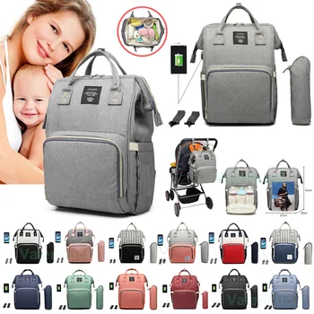 Сумка для детских подгузников Lequeen с интерфейсом USB, большая водонепроницаемая сумка для подгузников, дорожный рюкзак для беременных для мамы, сумка для кормления с крючком
