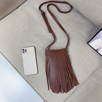 Модная женская сумка через плечо с кисточками, маленькая сумочка на плечо, твердый кошелек для мобильного телефона с бахромой, женская сумка-мессенджер для женщин