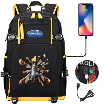 Модный рюкзак Disney Ratatouille Для женщин и мужчин, сумка для ноутбука большой емкости, Водонепроницаемый Многофункциональный Повседневный рюкзак с USB-зарядкой,