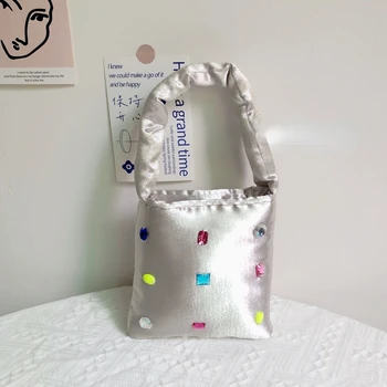 Дизайнерская Маленькая Квадратная Сумка для Женщин-Хулиганов и Маленьких Детей, Сшитая Вручную Наплечная сумка С Драгоценными Камнями, Атласная Сумочка с Бриллиантами