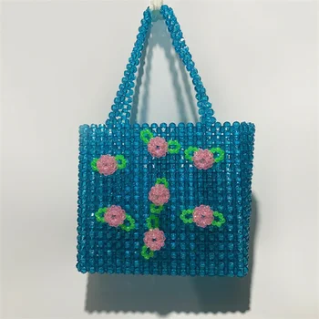 Сумка ручной работы с синим цветочным дизайном, расшитая бисером, Женская мода, Милые универсальные сумки через плечо, Повседневная удобная сумочка 2023 сумка