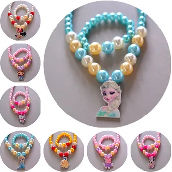 2 шт./лот, аксессуары для детских кукол Disney, ожерелье + браслет для девочек, подарок для ребенка, замороженная принцесса