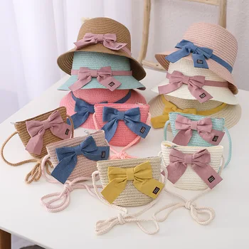 Детская Солнцезащитная шляпа, Летняя Новая Соломенная сумка для девочек, Комплект кепок для путешествий, Солнцезащитные Пляжные шляпы, Шляпа Рыбака для детей 2-6 лет 52 см