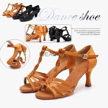 Женская профессиональная обувь для латиноамериканских танцев Сальса, Танго, бальная самба, Танцевальная обувь, женские мягкие танцевальные туфли на высоком каблуке 5 см / 7 см черного цвета