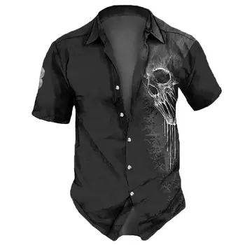 Винтажная мужская гавайская рубашка с черепом 2023, Уличная рубашка с коротким рукавом и отворотом, Летняя вечеринка, Хип-хоп, Повседневная модная Новая рубашка