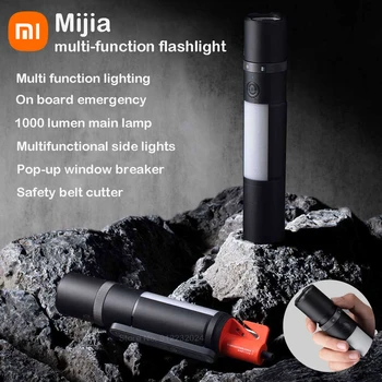 Многофункциональный фонарик XIAOMI MIJIA мощностью 1000 люмен и дальностью действия 240 м с ножом для разбивания окон, предупреждающее освещение для поиска на открытом воздухе в кемпинге