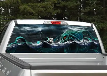 Кракен, морской монстр, графическая наклейка на заднее стекло в морском стиле, грузовик-внедорожник (перфорированный)