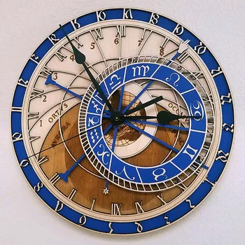 Креативные настенные часы Прага Астрономические Деревянные Часы Гостиная Настенные Часы Кварцевые Часы Home Decoratio