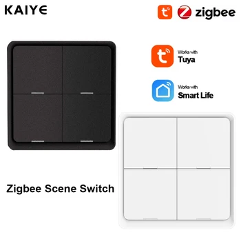 Tuya Zigbee Smart Scene Switch 4 Банды На 12 Переключателей Сцен Кнопочный контроллер Сценарий Автоматизации Работает С приложением Smart Life