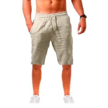 Новые мужские хлопчатобумажные льняные шорты, Брюки, Мужские Летние Дышащие однотонные льняные брюки, одежда для фитнеса, S-3XL
