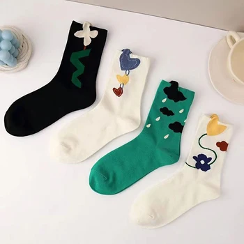 1 Пара Носков для женщин Из дышащего гребенчатого хлопка, модные повседневные носки для девочек в Японско-корейском стиле Harajuku Kawaii, носки средней длины