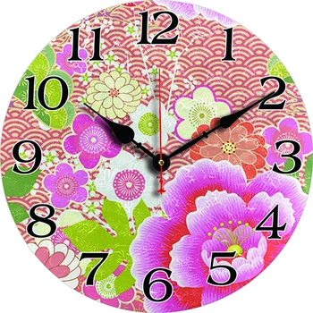 Большие часы в японском стиле с цветами на заказ, домашний декор для гостиной, круглые кварцевые настенные часы, украшение стен детской спальни