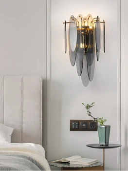 Легкий Роскошный Светодиодный хрустальный настенный светильник, прикроватная лампа для спальни, настенный светильник в скандинавском стиле для гостиной, креативный современный простой фоновый настенный светильник