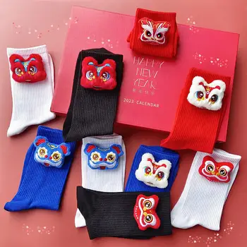 Носки для кукол в китайском стиле, носки с плюшевым львом из мультфильма, хлопковые носки для студентов в стиле милой лолиты, модные носки для девочек среднего размера