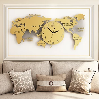 Настенные часы современного дизайна для гостиной, Золотые Бесшумные Скандинавские Креативные часы с картой мира, 3d-часы, украшение для дома, подарок