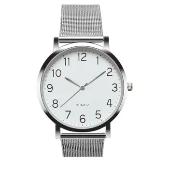 Часы Унисекс Кварцевый Стальной Сетчатый ремешок Простые часы с арабским номером Роскошные Спортивные Кварцевые часы Бизнес Стальная лента Reloj Mujer