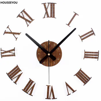 Европа Винтажные деревянные настенные часы Наклейка с римскими цифрами Ретро виниловая наклейка Подвесные часы Украшение дома для спальни гостиной