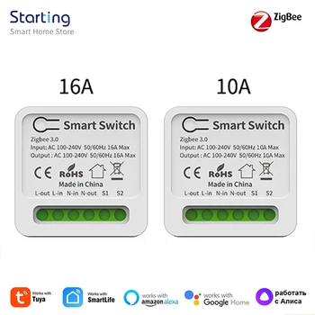 10/16atuya Zigbee3.0 mini Smart Switch 2-полосное Управление DIY Модуль Выключателей Света Работает С приложением Smart Life Alexa Alice Google Home