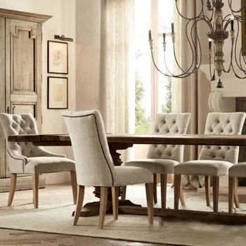 Обеденные стулья из американской ткани, изготовленные на заказ, мебель для столовой в стиле ретро, стул с мягкой спинкой, Минималистичный стул для ресторана и отеля из массива дерева