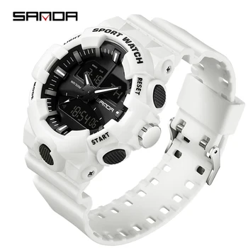 SANDA Часы топового бренда Военные армейские мужские часы 50 м Водонепроницаемые резиновые спортивные ударные наручные часы с двойным дисплеем