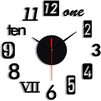 Настенные часы своими руками - Современные 3D зеркальные настенные часы с римскими цифрами, Часы -наклейка на стену, Домашний декор, Черный