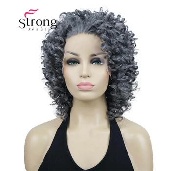 Синтетический парик на кружеве для женщин, короткие кудрявые серебристо-серые парики из искусственных волос