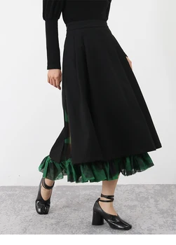 Женская мода, весна-лето, сетчатая юбка с разрезом в стиле пэчворк, женская осенне-зимняя базовая юбка для отпуска с высокой талией TB1405