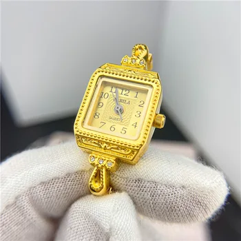Гальванические часы с медным ремешком из 24-каратного золота 2021 года, новые квадратные часы, европейские ретро-женские золотые часы-браслет, женская цепочка с бриллиантом
