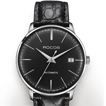 мужские часы,мужские автоматические часы Rocos man люксового бренда, дизайнерские ультратонкие механические наручные часы, водонепроницаемое платье на запястье relogio