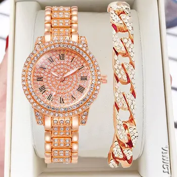 Роскошные брендовые женские часы, Золотые часы, женские наручные часы, Женские часы-браслет со стразами, Женские часы Relogio Feminino