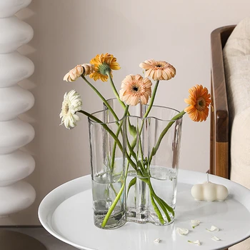 Маленькая ваза Lake, Стеклянная ваза, Простые Прозрачные Белые цветы, Легкая роскошь