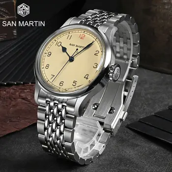 Спортивные мужские часы San Martin Vintage Pilot Sports Мужские автоматические механические наручные часы NH35 C3 со светящимся сапфиром, водонепроницаемые 10-барные дайверские часы