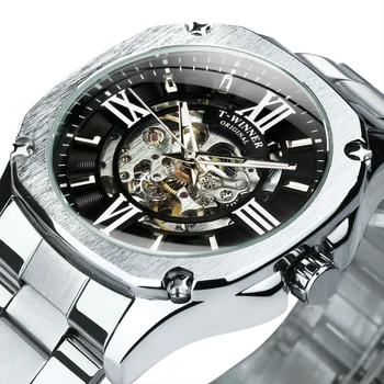 Официальные модные автоматические часы WINNER Мужские Механические Мужские часы со скелетом, лучший бренд класса Люкс, Квадратные мужские часы из нержавеющей стали