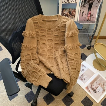 Новое поступление, модный осенне-зимний женский шерстяной свитер в ленивом стиле, универсальная клетчатая вставка, офисный женский утолщенный пуловер X182