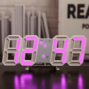 3D светодиодный цифровой будильник, Настенные часы, Настольный будильник, время / Дата / Температура для дома / кухни / офиса
