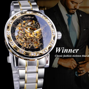 Новый победитель 2020 года Прозрачный модный бриллиантовый светящийся механизм Royal Design Часы Мужские механические наручные часы со скелетом AAA