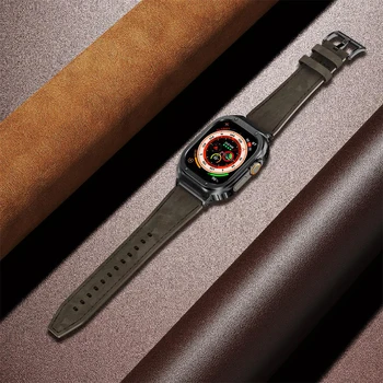 Металлический Корпус + Ремешок Из Натуральной Кожи Для Apple Watch Band 44мм 45мм 49мм 40мм 41мм 45 мм браслет iwatch series se 8 7 6 5 4 ultra