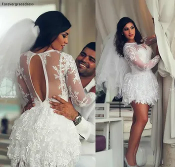 Винтажное Короткое кружевное свадебное платье с длинными рукавами Arabic Juniors Sweet 15 Свадебное платье на заказ Плюс Размер