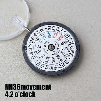 Белые японские оригинальные часы NH36 с автоподзаводом, Заводная головка на 4,2 часа, английская дата, Неделя, часы с высокой механической точностью