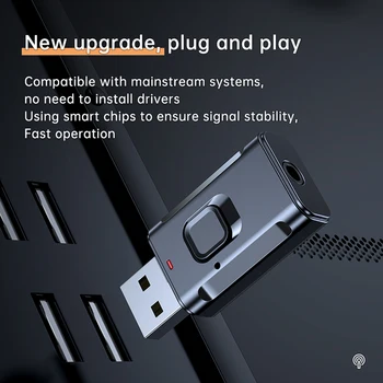 Беспроводной USB Bluetooth 5.0 Адаптер приемника-передатчика 3,5 мм Разъем для автомобильной музыки Аудио Aux Приемник наушников Громкой связи
