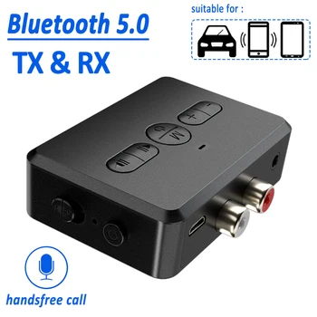 Bluetooth Аудиоприемник Передатчик BT 5,0 3,5 мм Стерео Разъем AUX RCA Музыкальный Беспроводной Адаптер и Микрофон Громкой Связи Для Автомобильного ПК Телевизора