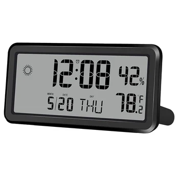 Будильник для спальни Цифровые настенные часы с датой неделей Температурой и влажностью в помещении на батарейках черного цвета