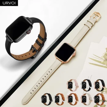 URVOI Тонкий ремешок для Apple Watch серии 8 7 6 SE 5 4 ремешок из натуральной кожи для наручных часов iWatch модный дизайн 14 мм ширина 41 45 мм