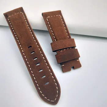 24-миллиметровый ретро-темно-коричневый винтажный ремешок из натуральной кожи ручной работы для Panerai Strap 44-миллиметровый ремешок для часов с циферблатом