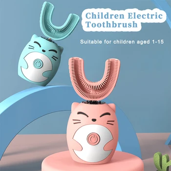Ipx7 Водонепроницаемая Электрическая Зубная Щетка Детская U-образная Звуковая Умная Ультразвуковая Зубная Щетка Для Отбеливания Зубов на 360 Градусов Для Детей