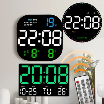 10-дюймовые цифровые светодиодные настенные часы Календарь с будильниками Большой экран Температура Влажность Настенные часы Украшение домашней гостиной